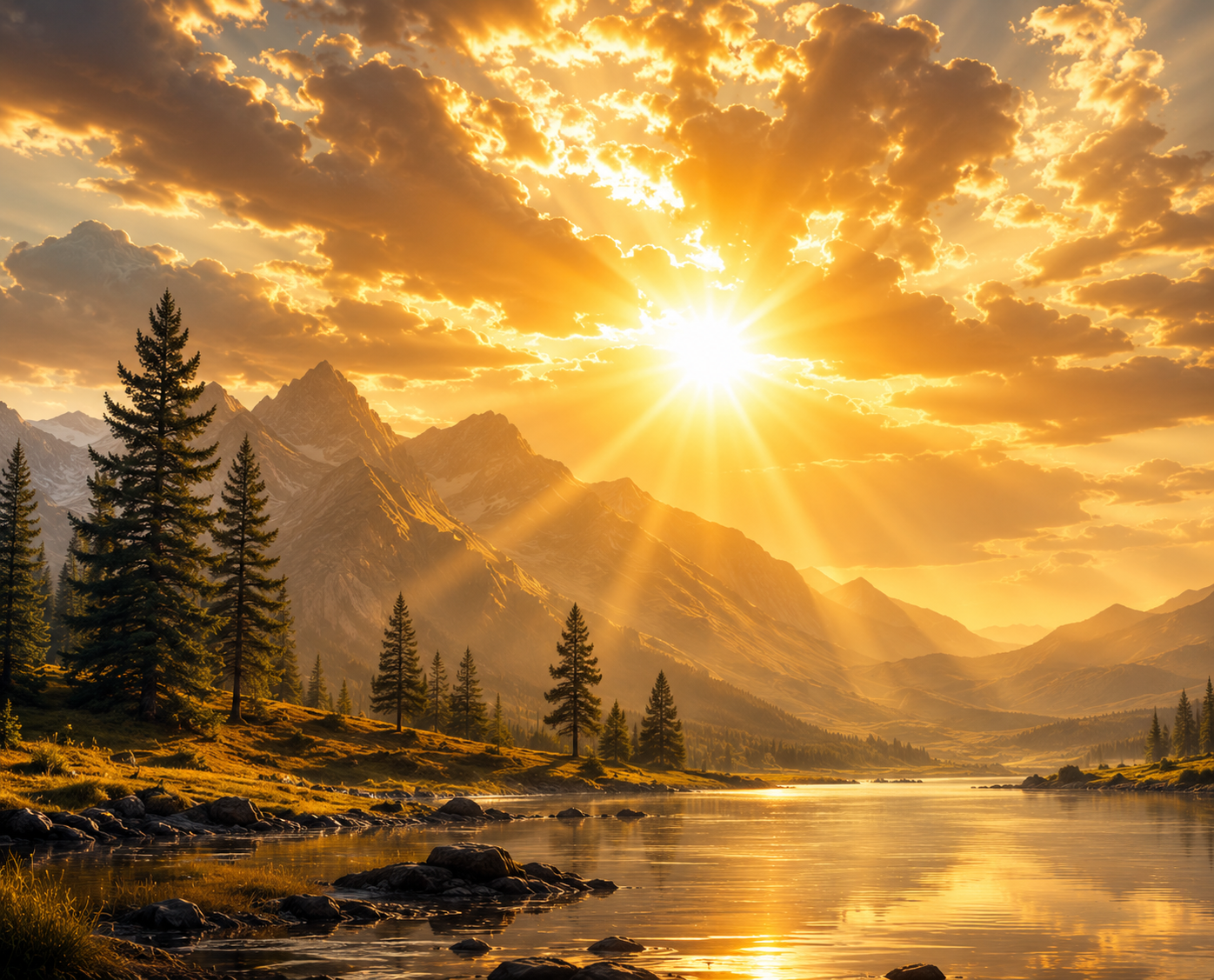 Sunlit mountain landscape