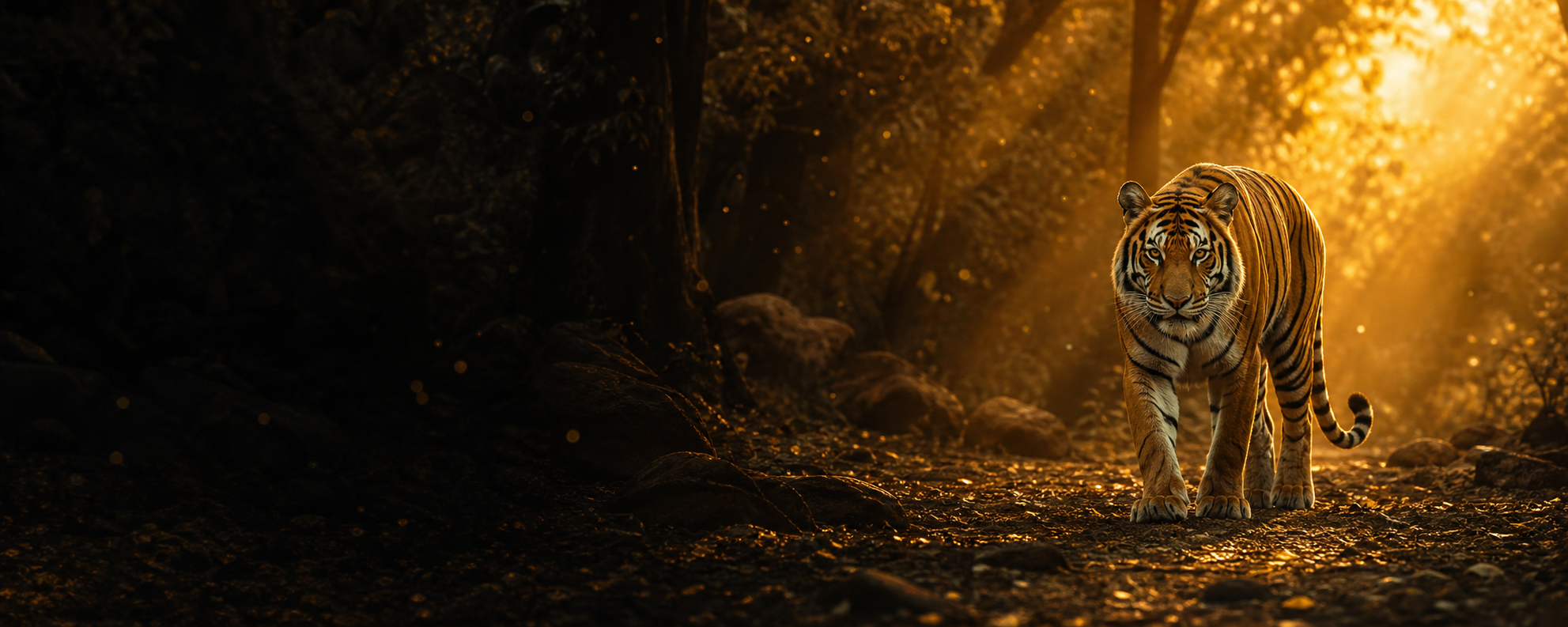 Tiger walking through Bandhavgarh forest